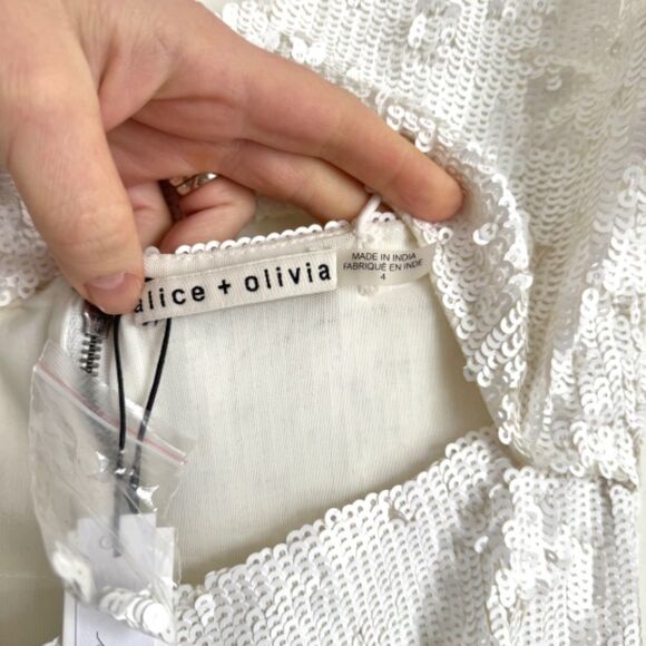 NWT Alice + Olivia Valli Cut Out Cami Dress - White Sequins | Size 4 - Picture 7 of 11